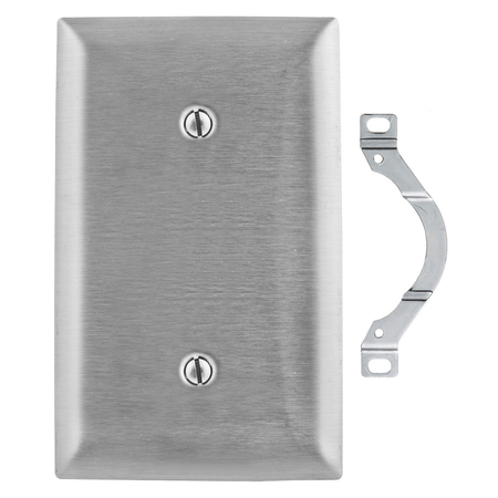 HUBBELL WIRING DEVICE-KELLEMS Wallplates and Boxes, Metallic Plates, 1- Gang, Strap Mounted Blank, 430 Stainless Steel SS14L